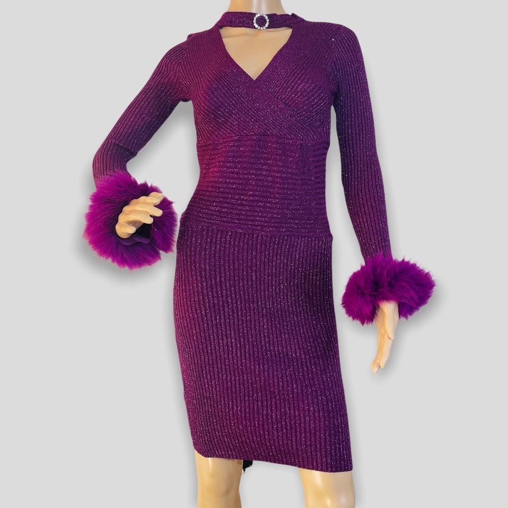 New Trendy Basic Dark Purple Sweater Dress